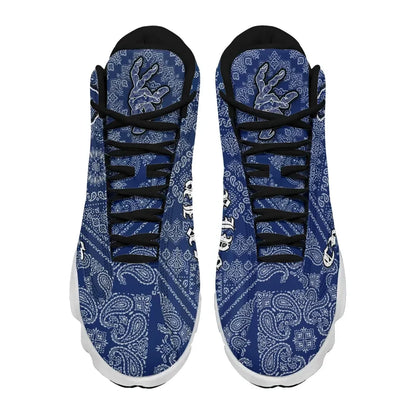 Crips Gang Bulldog High Top Sneakers Blue Paisley