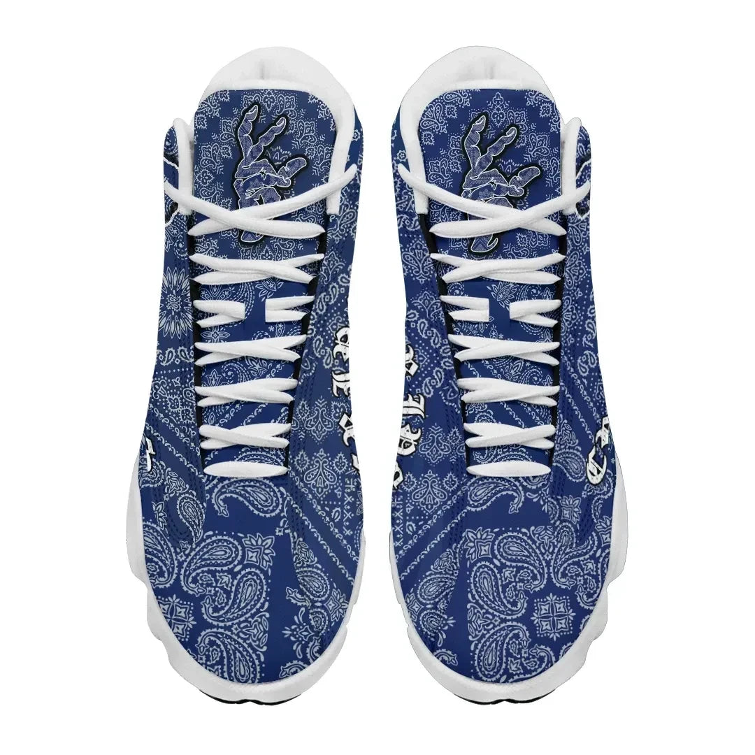 Crips Gang Bulldog High Top Sneakers Blue Paisley
