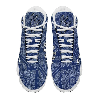 Crips Gang Bulldog High Top Sneakers Blue Paisley