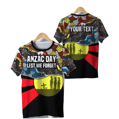 Custom Personalised Australian Anzac Day T Shirt Aboriginal Sun Style