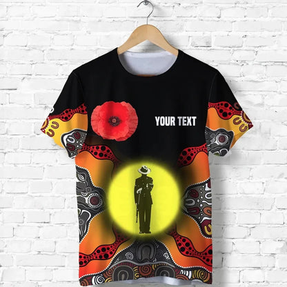 Custom Personalised Australian Anzac Day T Shirt Aboriginal Moon Style