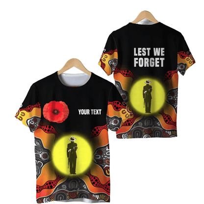 Custom Personalised Australian Anzac Day T Shirt Aboriginal Moon Style