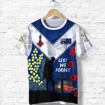 Custom Personalised Australian Anzac Day T Shirt Lest We Forget 2023 Style Blue