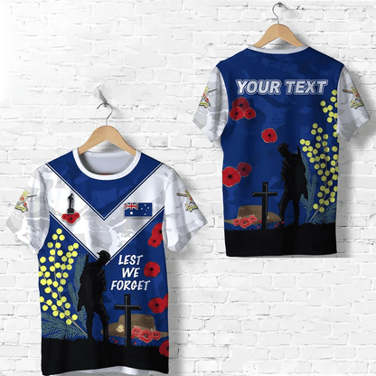 Custom Personalised Australian Anzac Day T Shirt Lest We Forget 2023 Style Blue