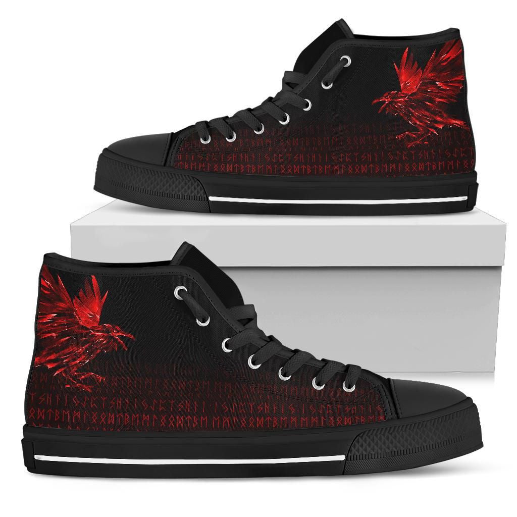 Vikings High Top Shoe Raven Tattoo Style Red