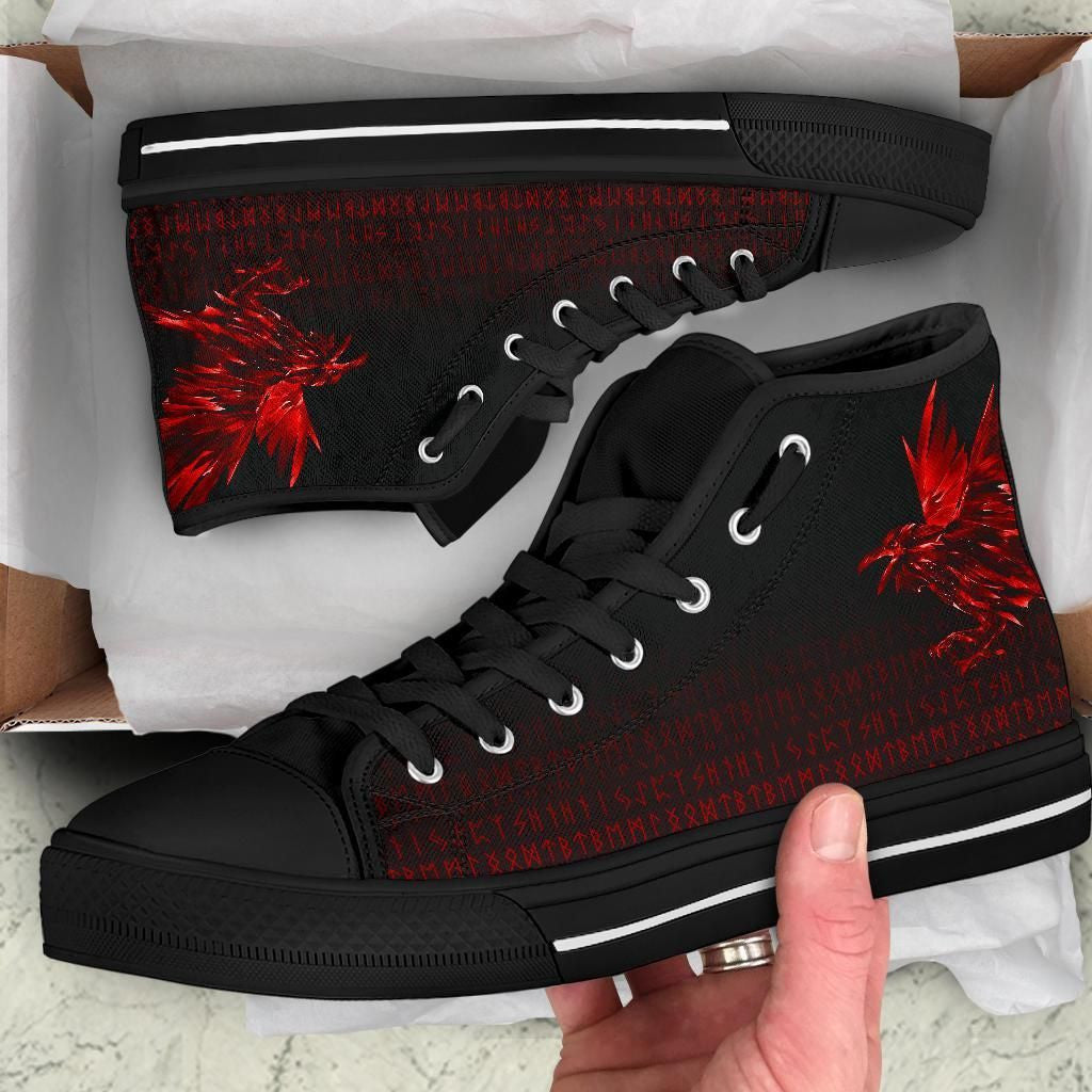 Vikings High Top Shoe Raven Tattoo Style Red