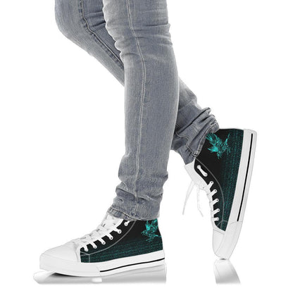 Vikings High Top Shoe Raven Tattoo Style Cyan