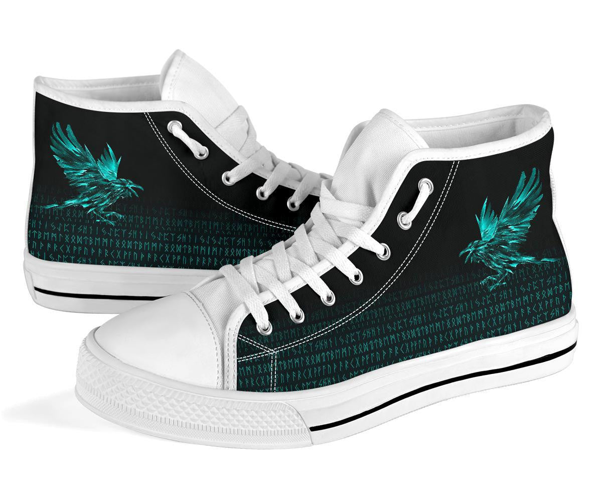 Vikings High Top Shoe Raven Tattoo Style Cyan