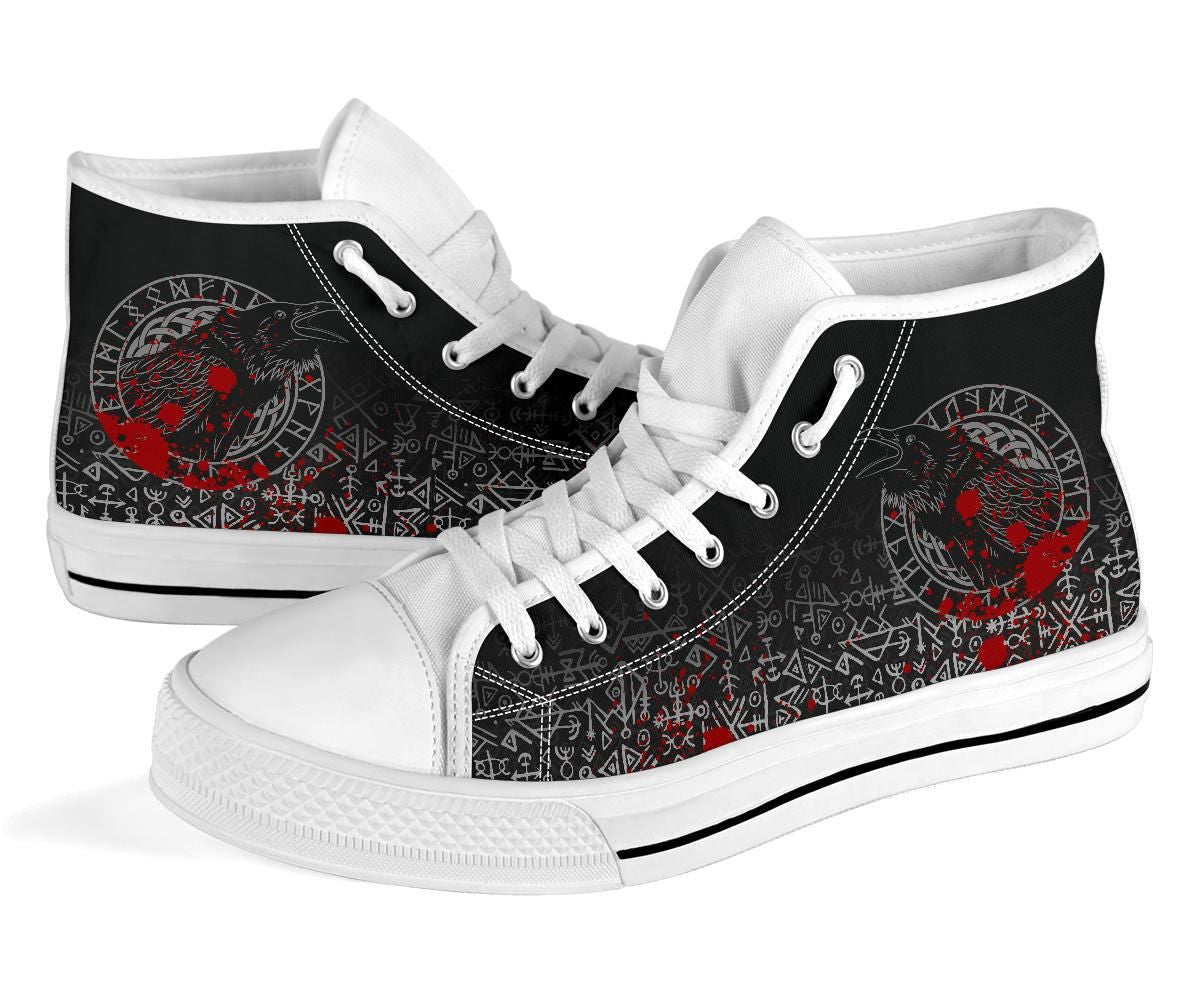 Vikings High Top Shoe Ravens And Vegvisir Tattoo Style Blood