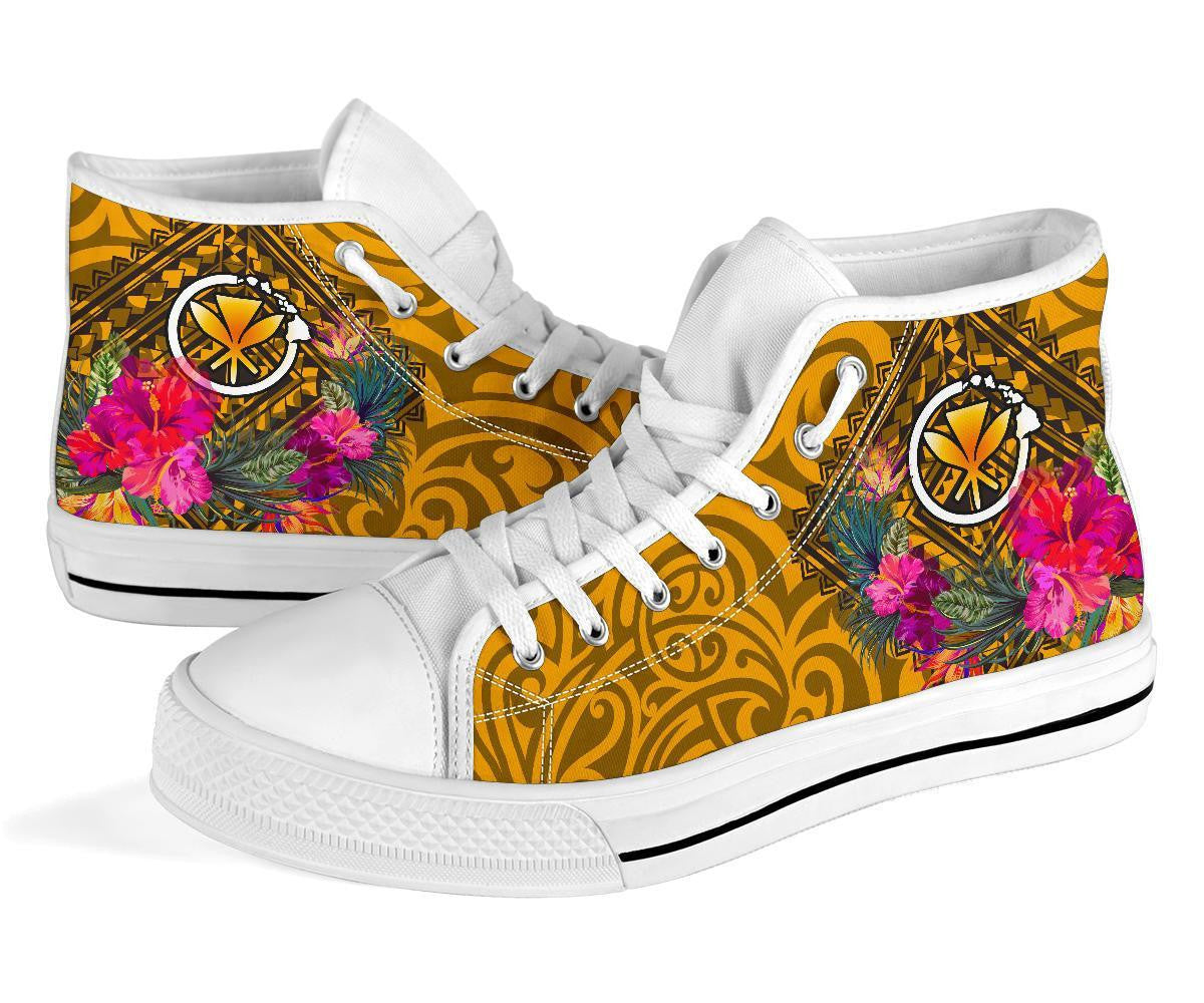 Hawaii High Top Shoe Kanaka Maoli With Hibiscus On Polynesian Patterns Yellow