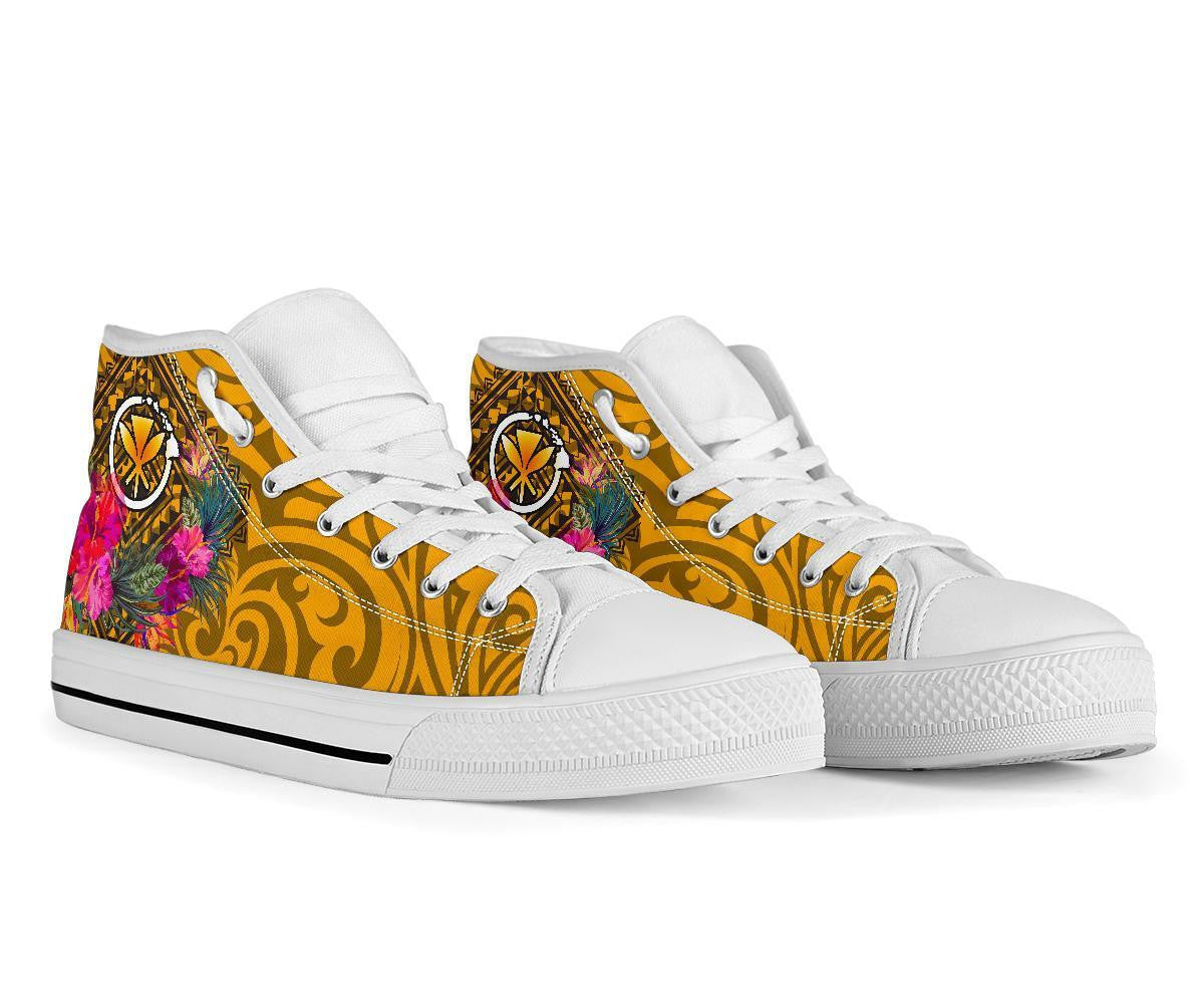 Hawaii High Top Shoe Kanaka Maoli With Hibiscus On Polynesian Patterns Yellow