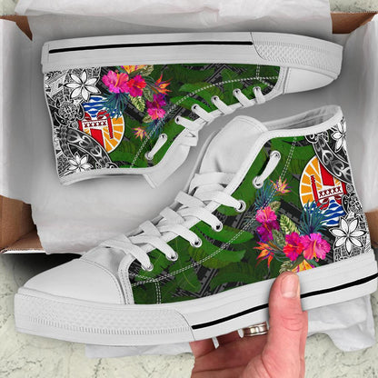 Tahiti High Top Shoes Turtle Plumeria Banana Leaf
