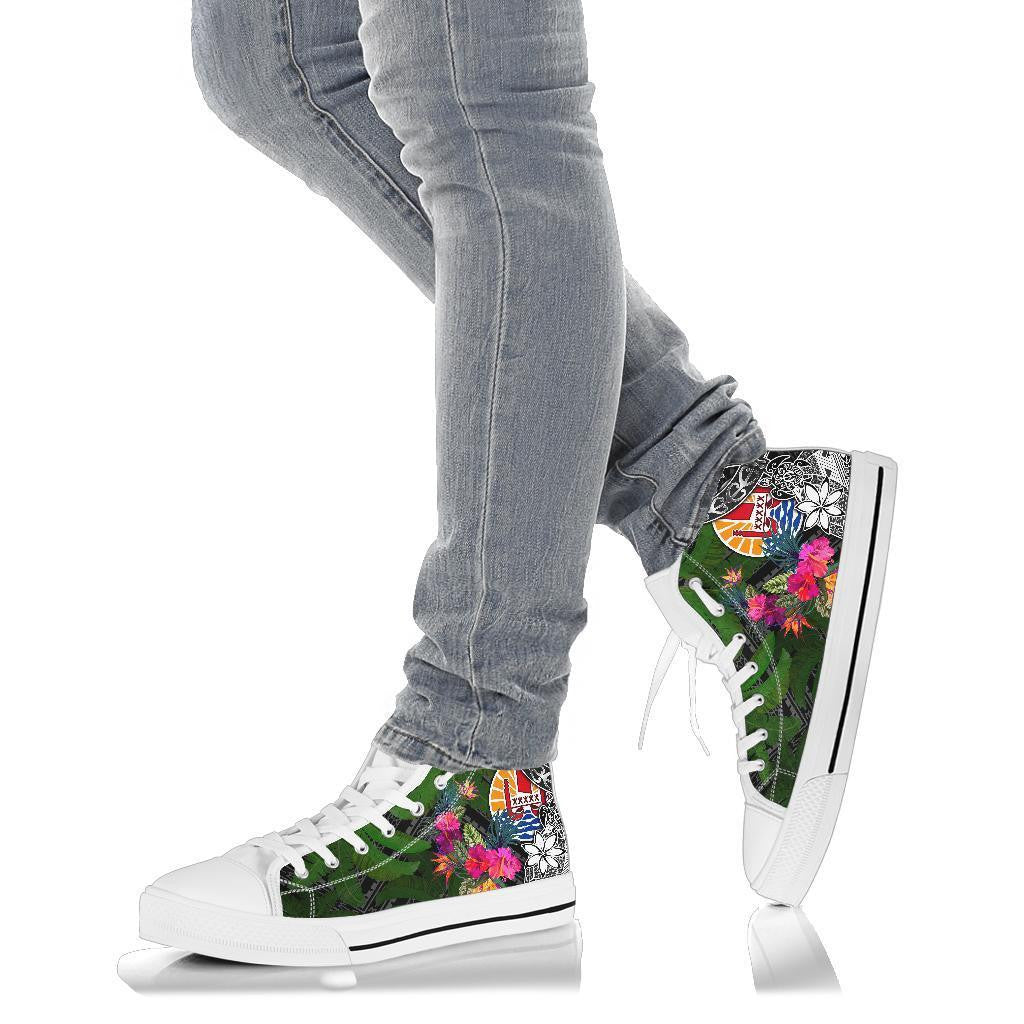 Tahiti High Top Shoes Turtle Plumeria Banana Leaf