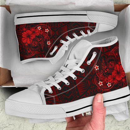 Polynesian Hawaii High Top Shoes Humpback Whale With Hibiscus Red