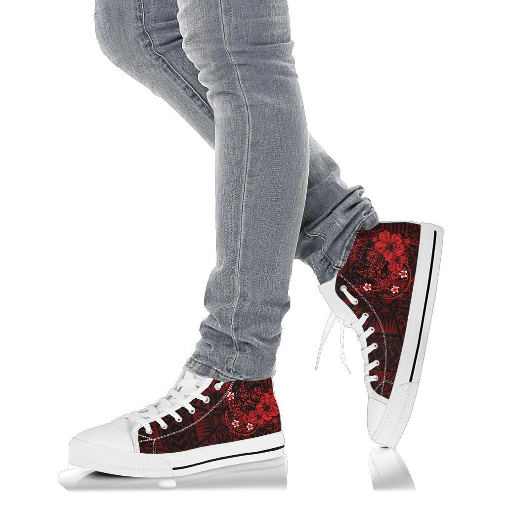 Polynesian Hawaii High Top Shoes Humpback Whale With Hibiscus Red