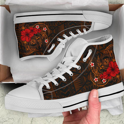 Polynesian Hawaii High Top Shoes Humpback Whale With Hibiscus Golden