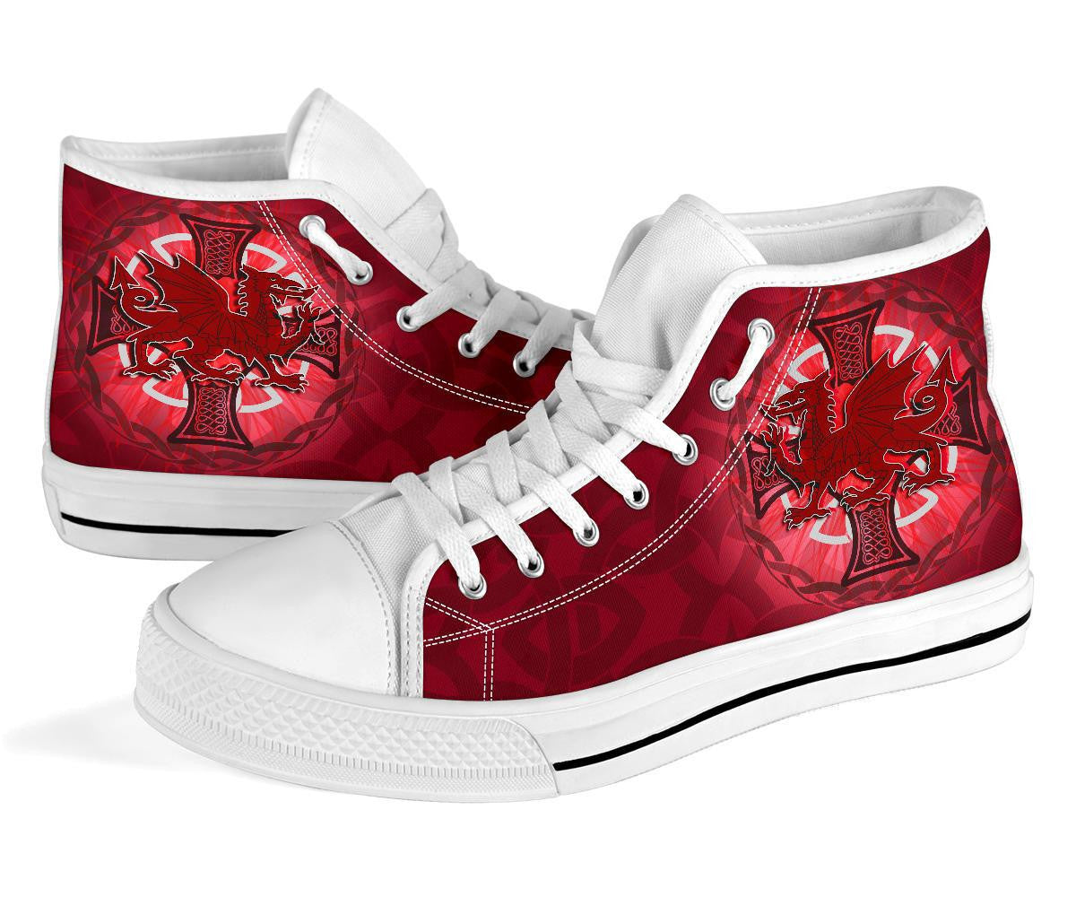 Wales Celtic High Top Shoes Dragon With Celtic Cross Red