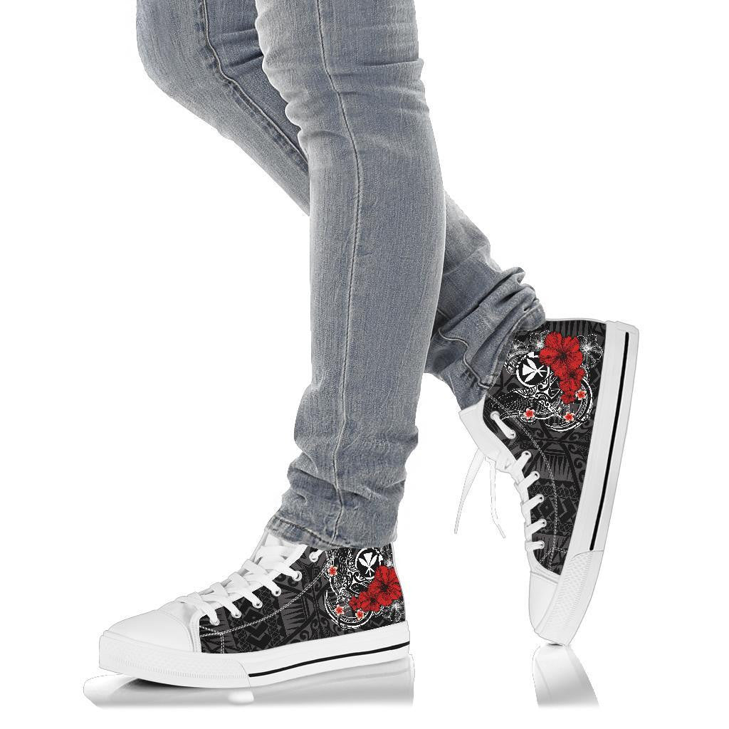 Polynesian Hawaii Kanaka Maoli High Top Shoe Humpback Whale With Hibiscus White
