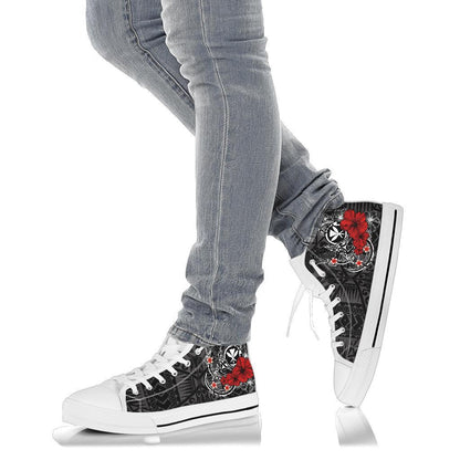 Polynesian Hawaii Kanaka Maoli High Top Shoe Humpback Whale With Hibiscus White