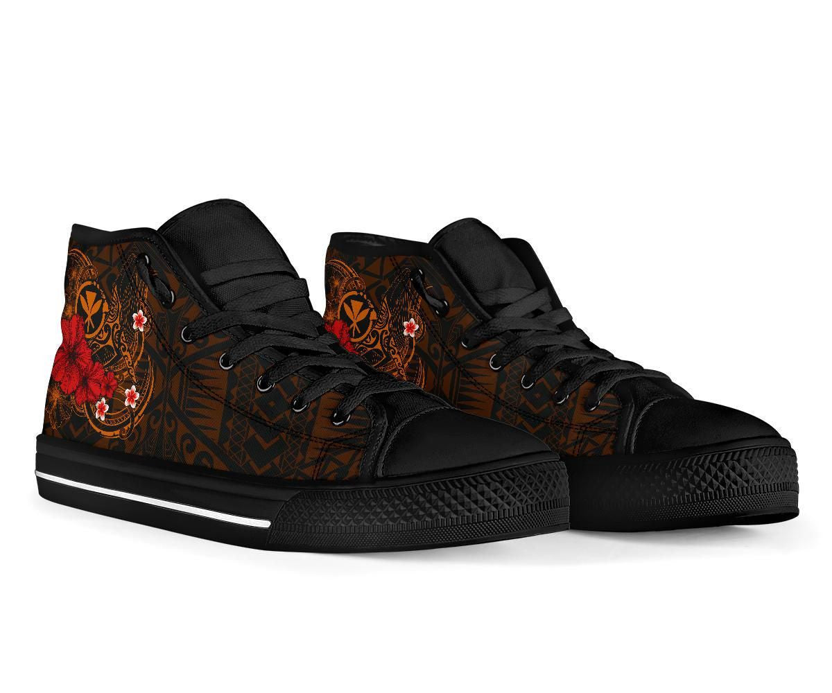 Polynesian Hawaii Kanaka Maoli High Top Shoe Humpback Whale With Hibiscus Golden