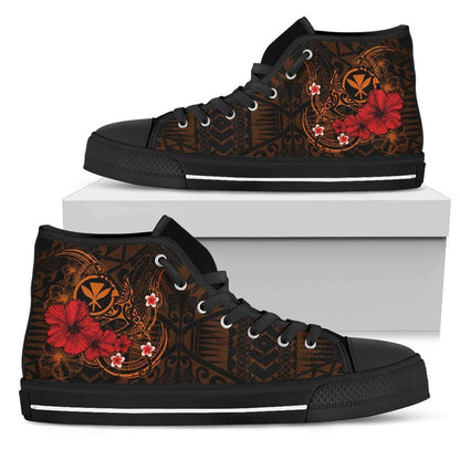 Polynesian Hawaii Kanaka Maoli High Top Shoe Humpback Whale With Hibiscus Golden