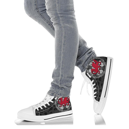 Wales Celtic High Top Shoes Dragon With Celtic Cross Black