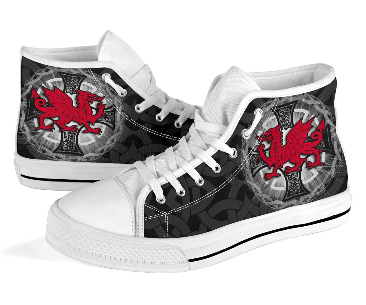 Wales Celtic High Top Shoes Dragon With Celtic Cross Black