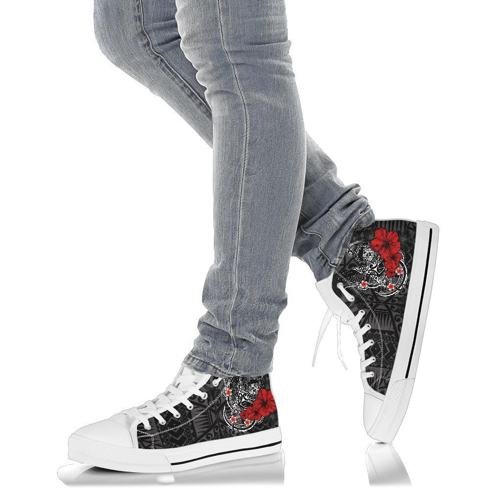 Polynesian Hawaii High Top Shoe Humpback Whale With Hibiscus White