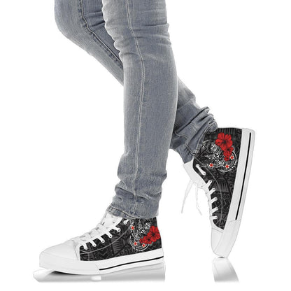 Polynesian Hawaii High Top Shoe Humpback Whale With Hibiscus White