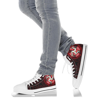 Isle Of Man High Top Shoes Triskelion With Celtic Cross & Circle Red