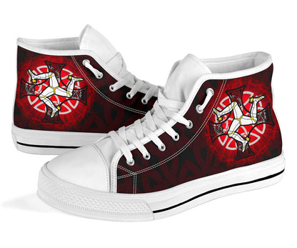 Isle Of Man High Top Shoes Triskelion With Celtic Cross & Circle Red
