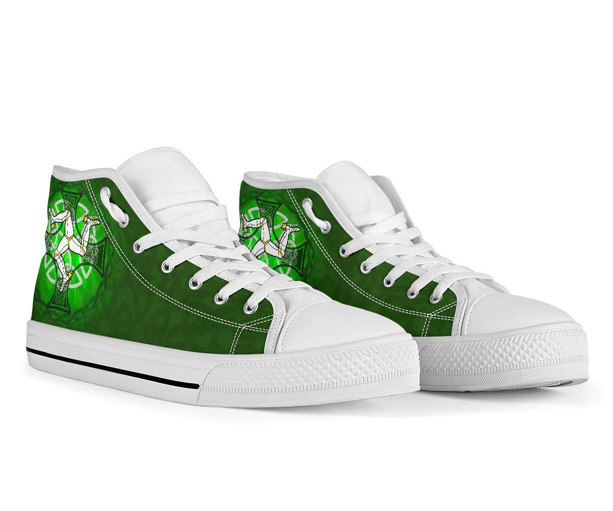 Isle Of Man High Top Shoes Triskelion With Celtic Cross & Circle Green