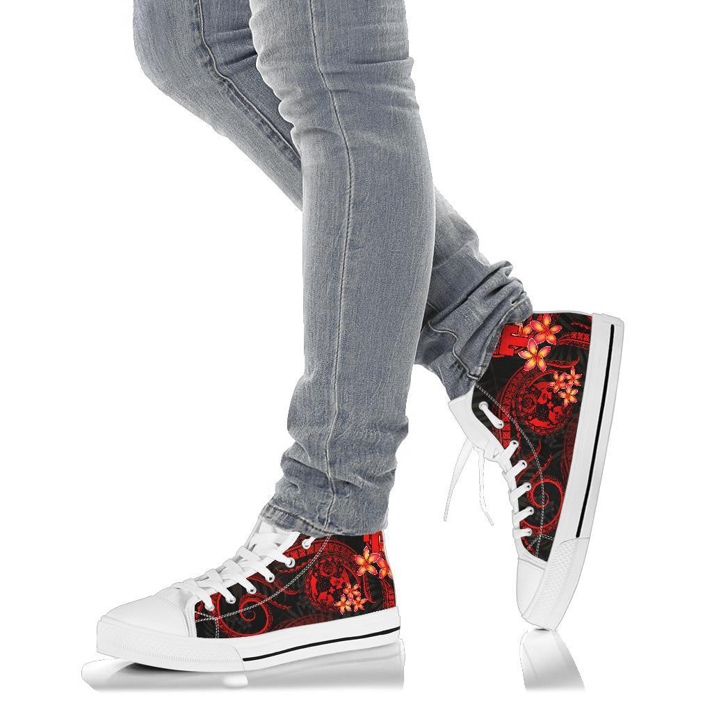 Tonga Polynesian High Top Shoes Red Plumeria