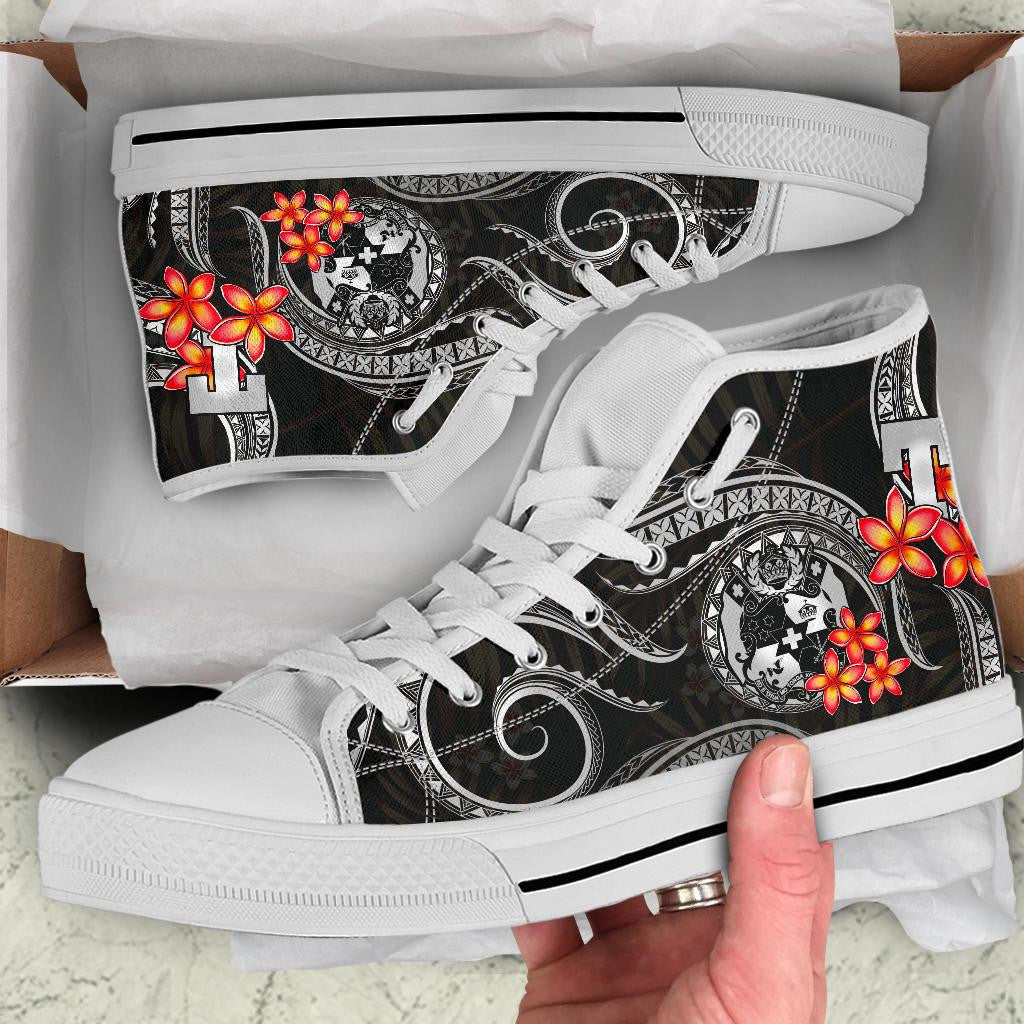 Tonga Polynesian High Top Shoes White Plumeria