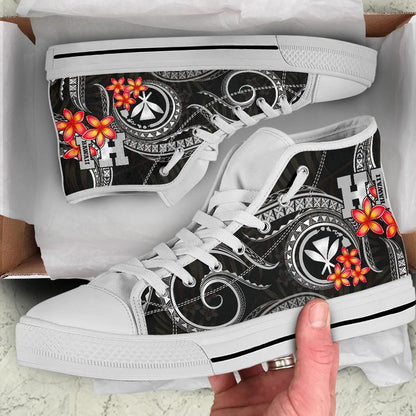 Polynesian Hawaii High Top Shoe Black Plumeria