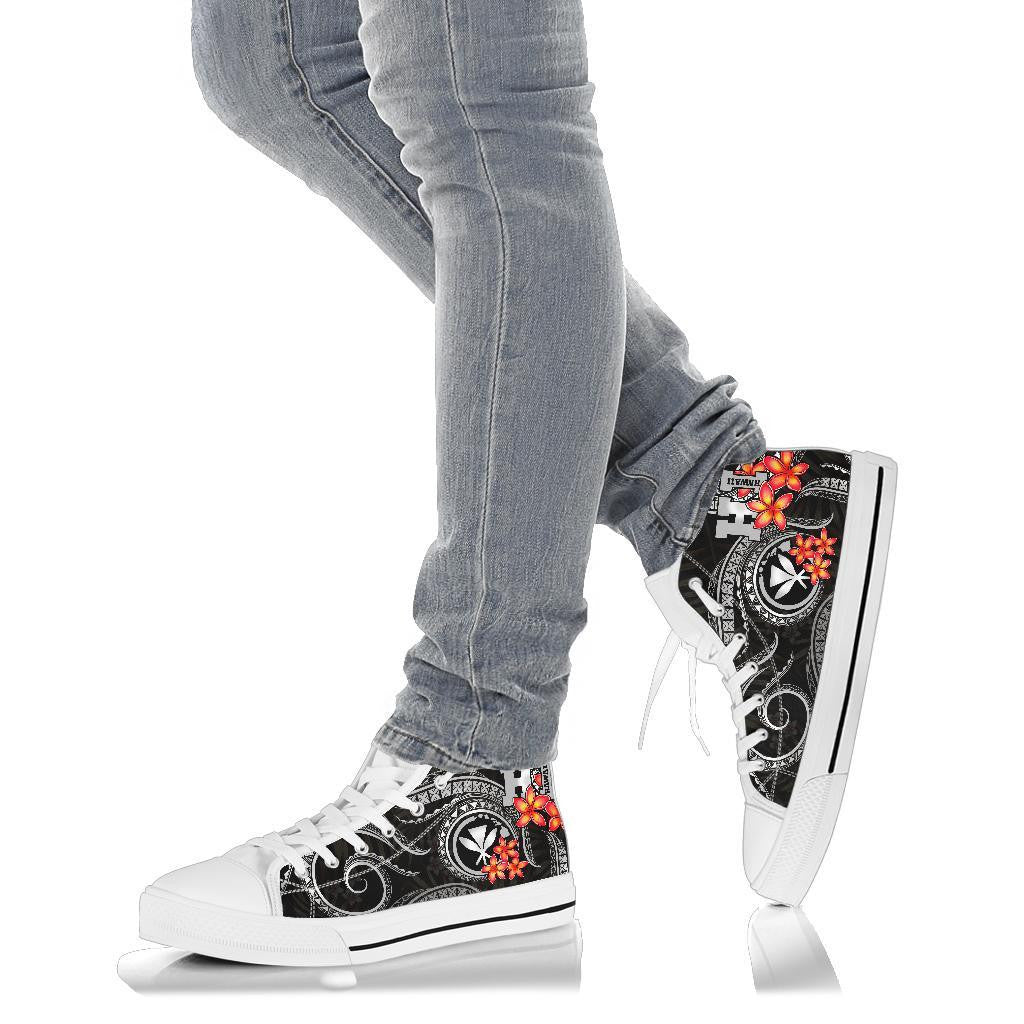 Polynesian Hawaii High Top Shoe Black Plumeria