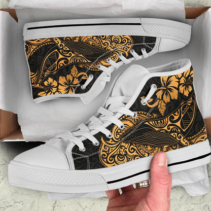 Polynesian Hawaii High Top Shoes Polynesian Golden Humpback Whale