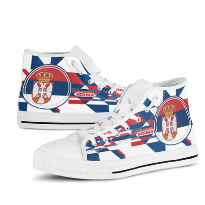 High Top Shoes Serbia Flag Color With Coat Of Arm