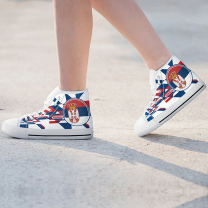 High Top Shoes Serbia Flag Color With Coat Of Arm