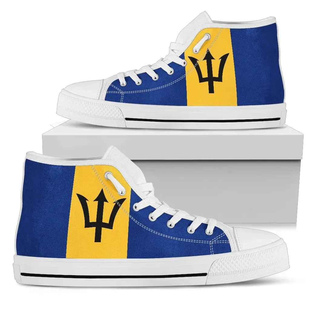 Barbados Flag High Top Canvas Shoes