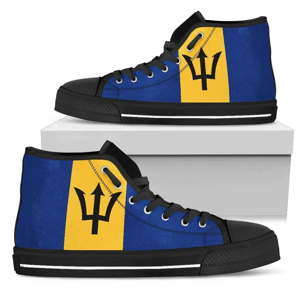 Barbados Flag High Top Canvas Shoes