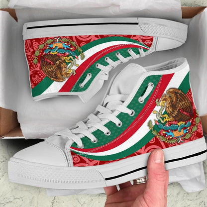 Mexico High Top Shoe Mexico Coat Of Arms With Aztec Patterns