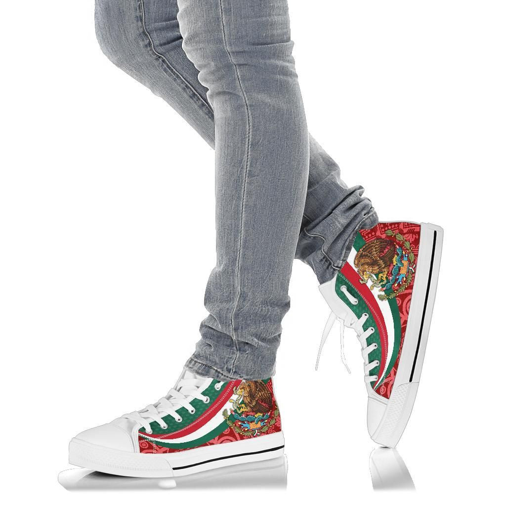 Mexico High Top Shoe Mexico Coat Of Arms With Aztec Patterns