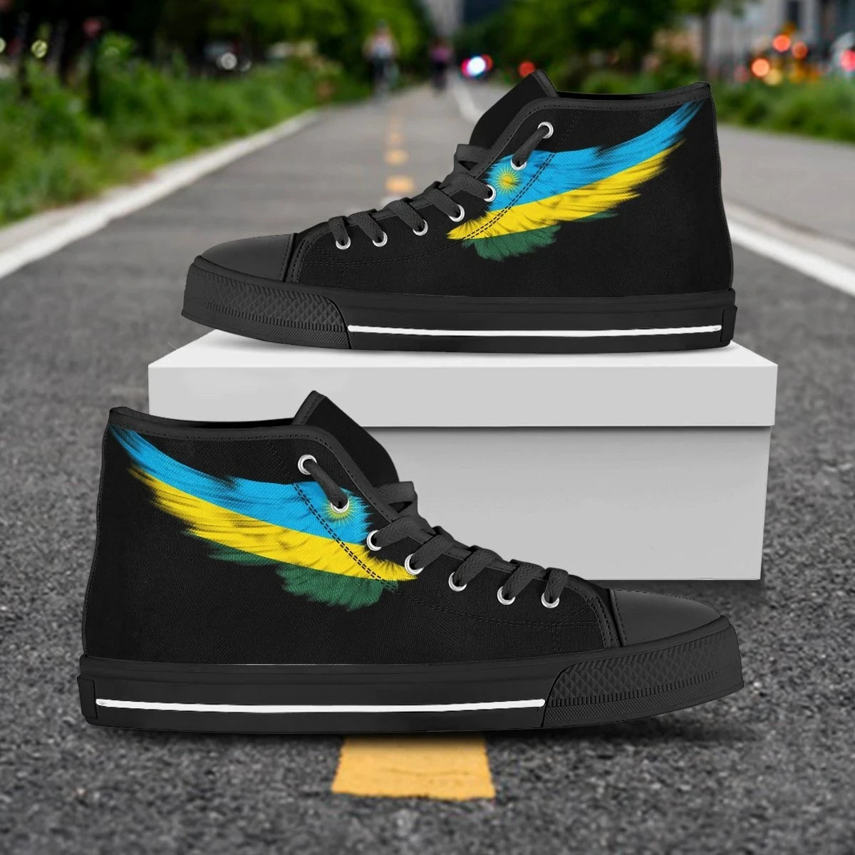 Rwanda Black High Top Shoe Wing Flag
