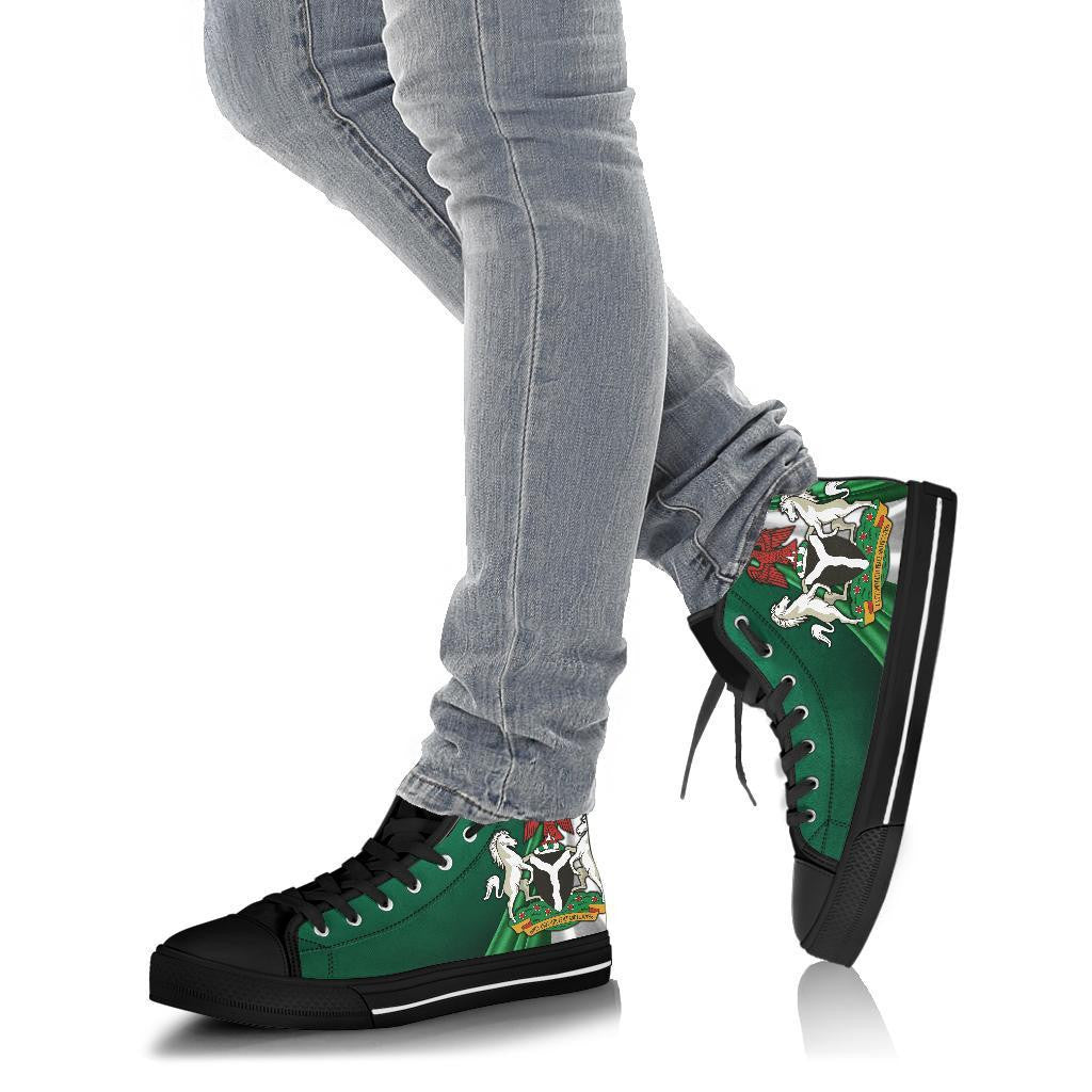 Nigeria High Top Shoes Nigerian Waving Flag With Coat Of Arms