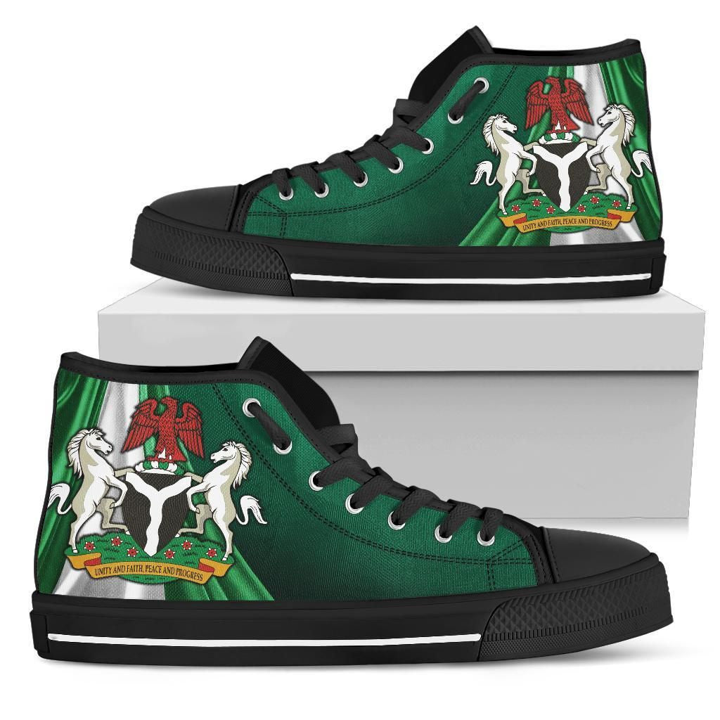 Nigeria High Top Shoes Nigerian Waving Flag With Coat Of Arms