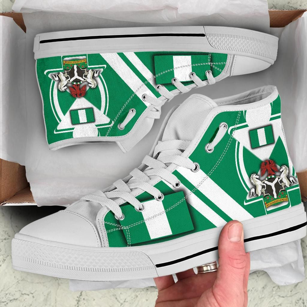 Nigeria High Top Shoes Nigerian Flag And Coat Of Arms Boa Me Na Me Mmoa Wo