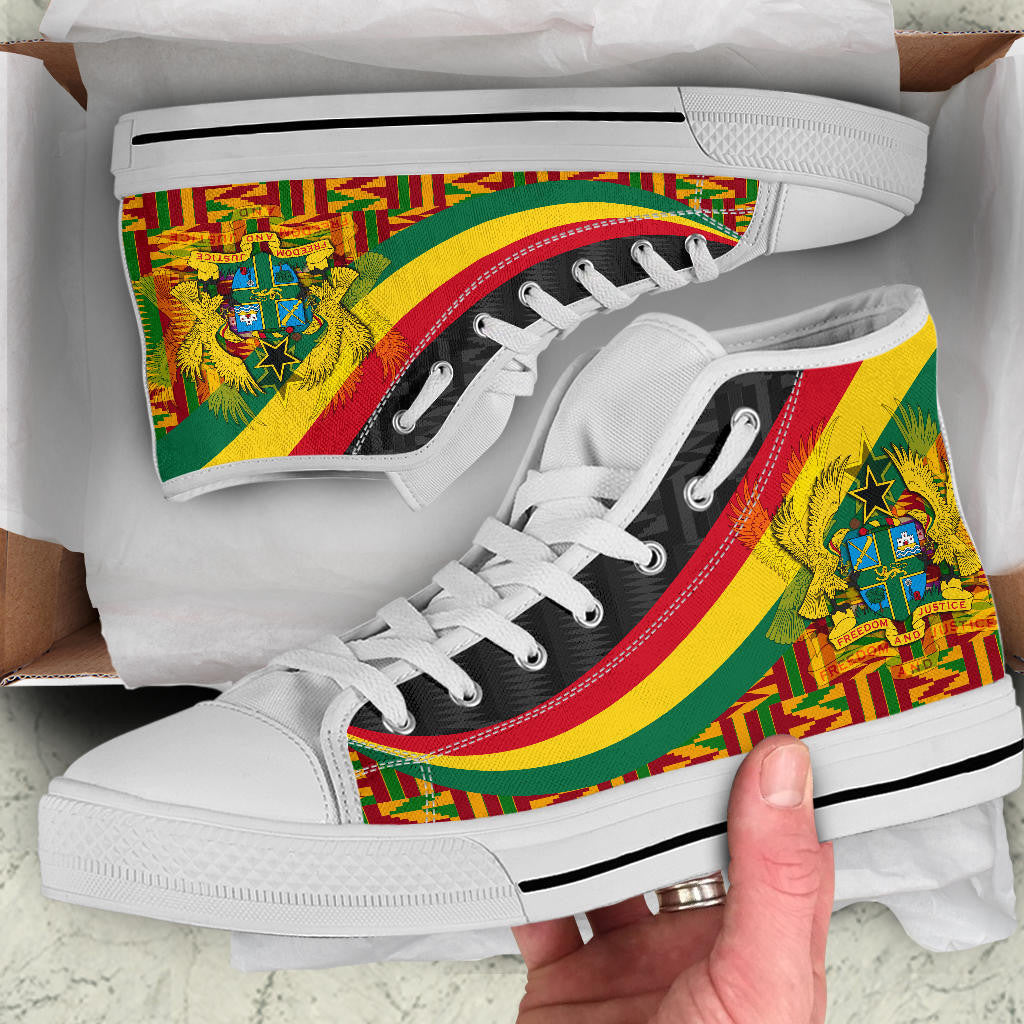 Ghana High Top Shoes Ghana Coat Of Arms And Kente Patterns