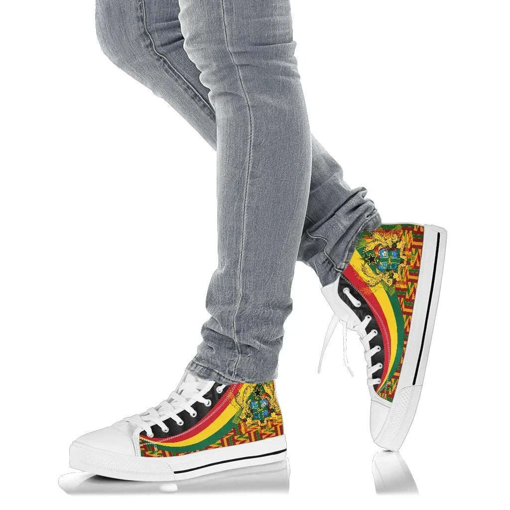 Ghana High Top Shoes Ghana Coat Of Arms And Kente Patterns