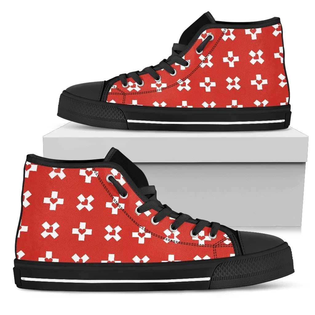 Switzerland Flag Pattern High Top Canvas Shoes